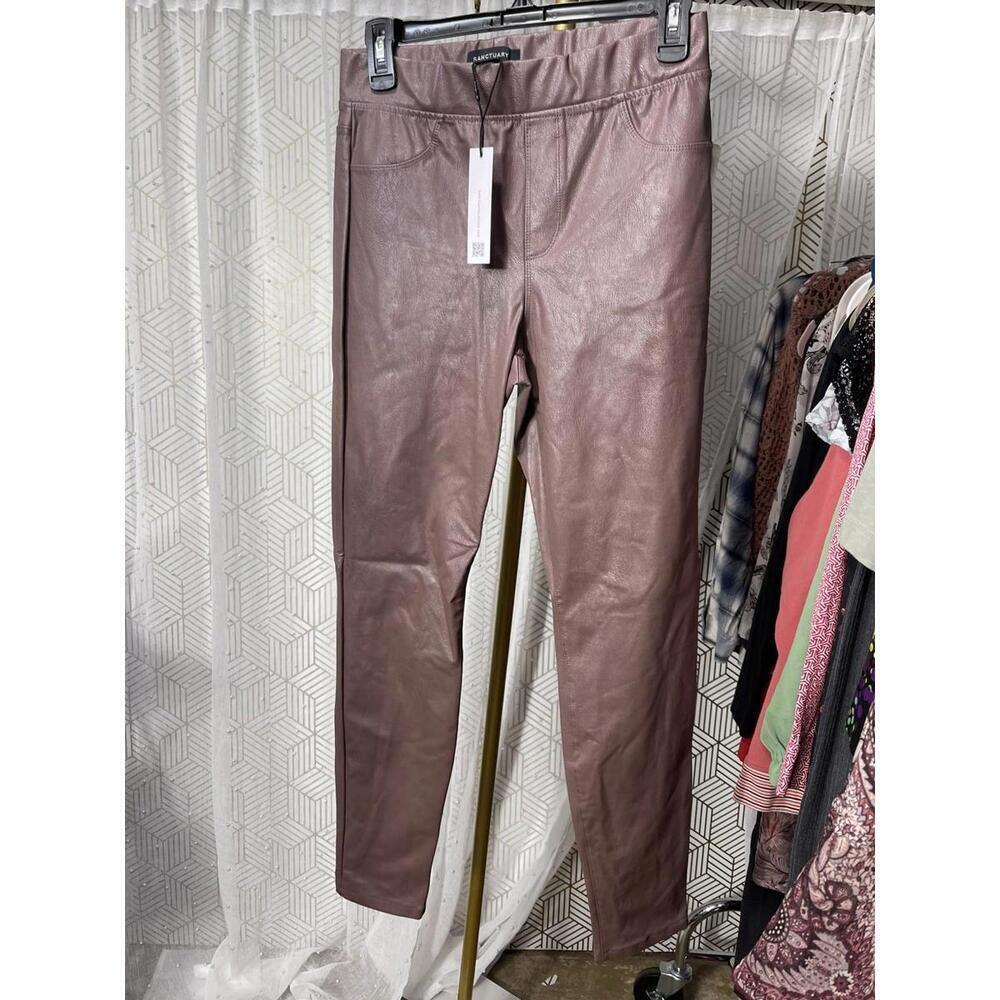 NWT Sanctuary Women's Pants Brown Faux Leather High Rise Pull On Pants Size S